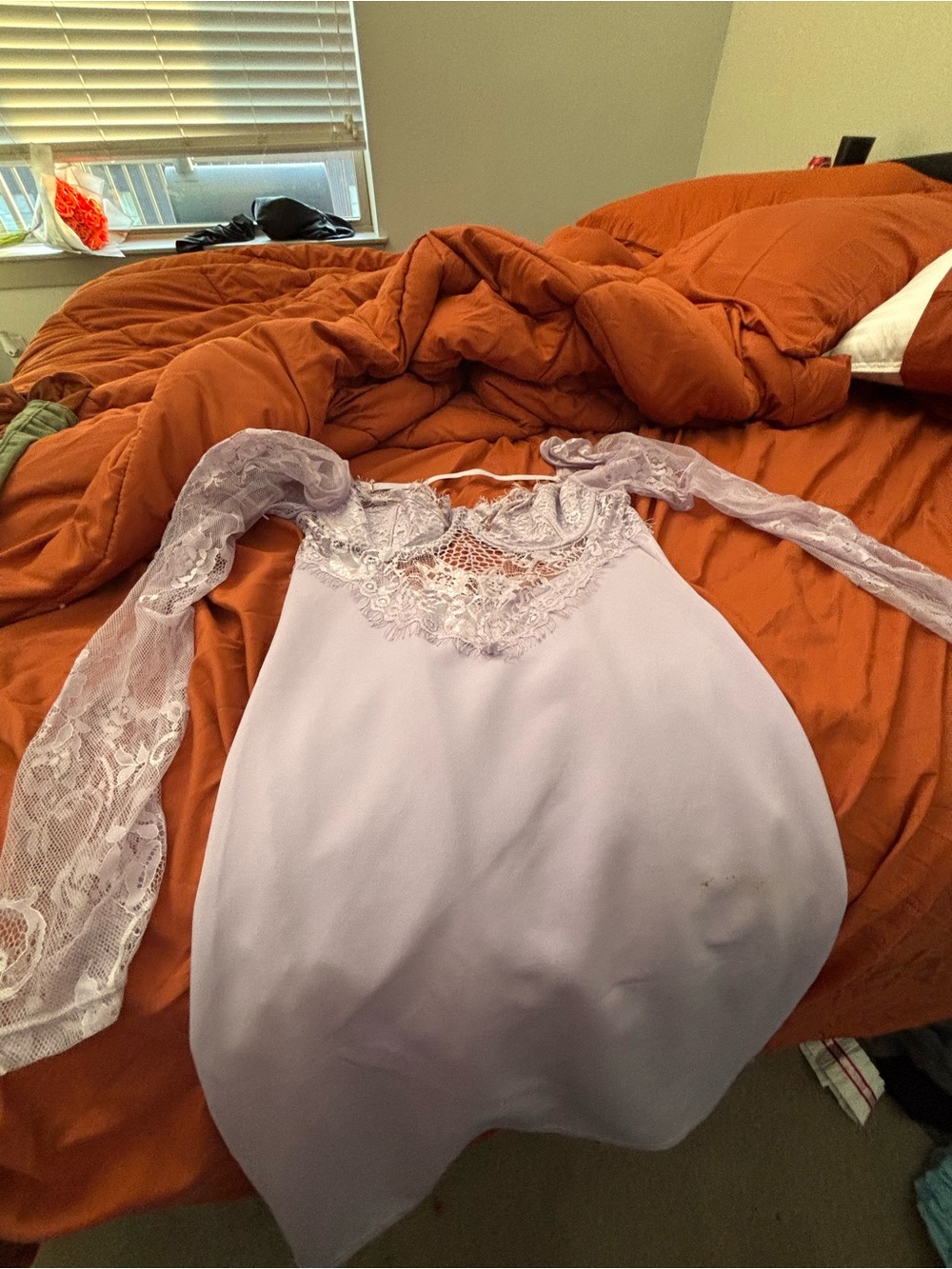 Fashion Nova Lavender Lace-Trim Long Sleeve Chemise
